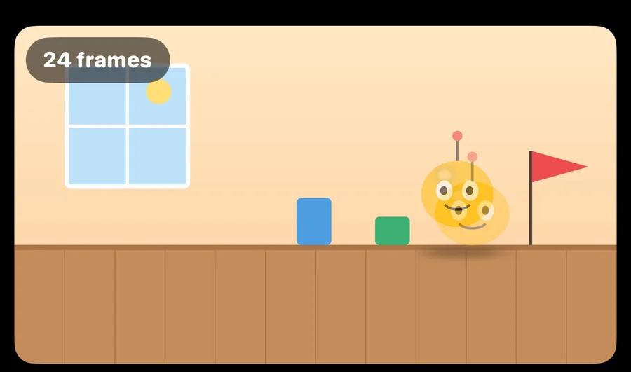 Camera view where the previous frame appears as a faded ghost over the live view, so the toy can be lined up for the next move